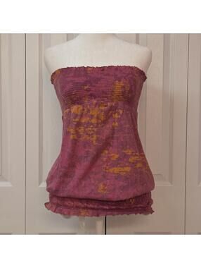 Vintage Y2K Cinched Bubble Hem Tube Top Mudd Sz M (S) Boho Grunge Indie Tie Dye